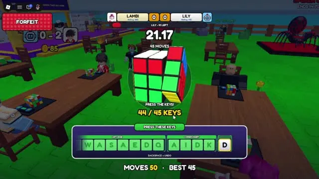 Match cube at 21.17 seconds with 44 of 45 keys typed