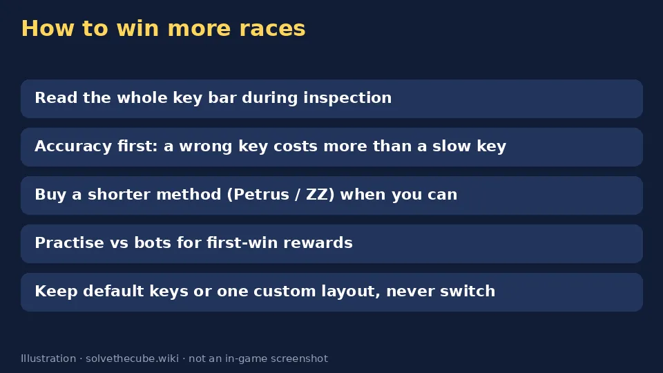 Checklist of tips for winning Solve The Cube races