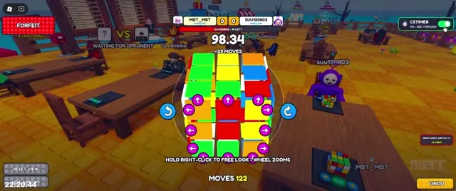 Large cube still being solved at 98.34 seconds with move buttons around it